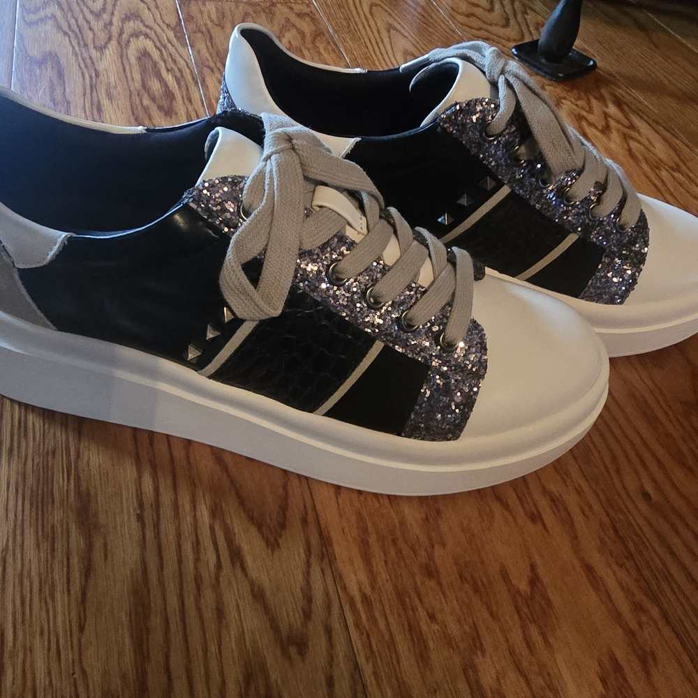 Yellow Box Black and White Glitter Sneakers